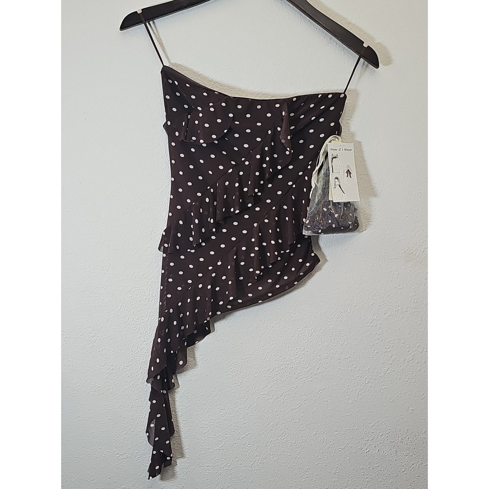 THIRTY THIRTY LA Women's Brown Polka Dot Ruffled Strapless Top Size S